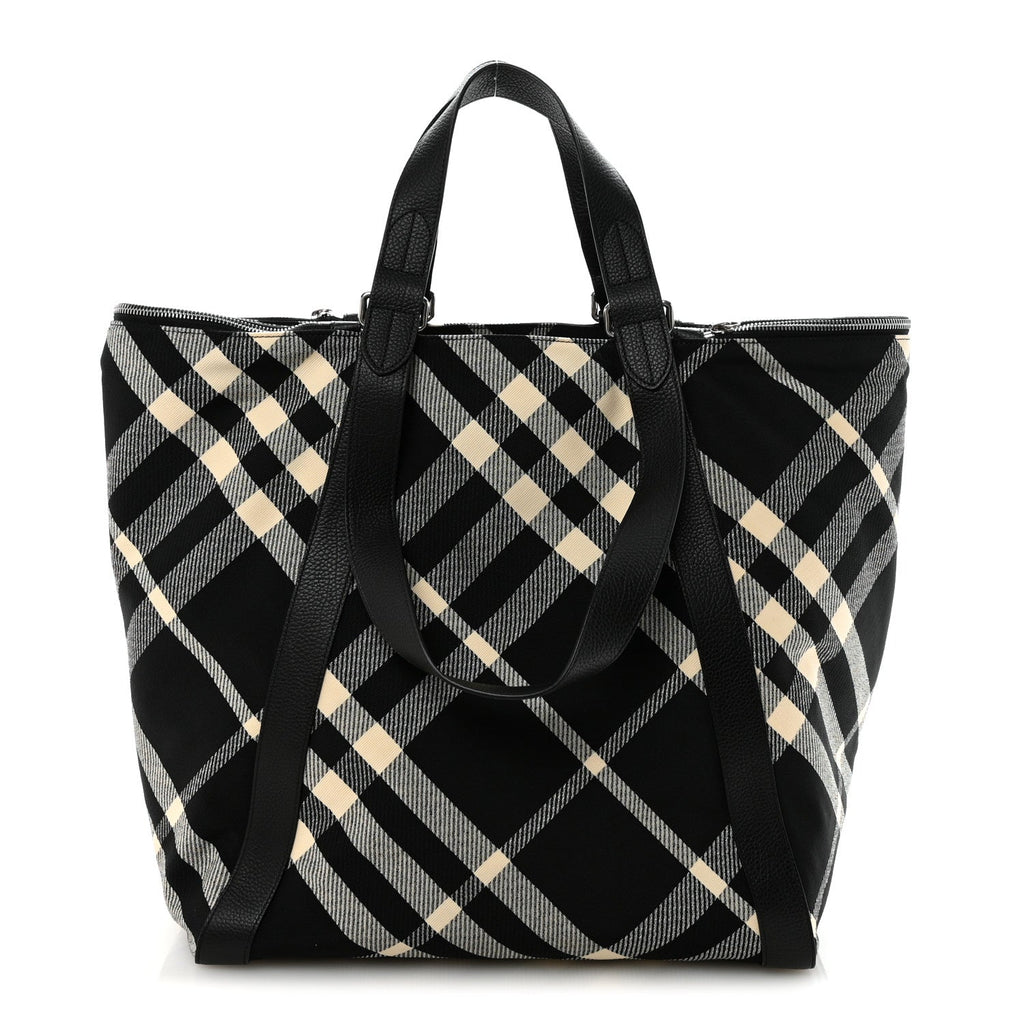 Jacquard Check Festival Tote Black White