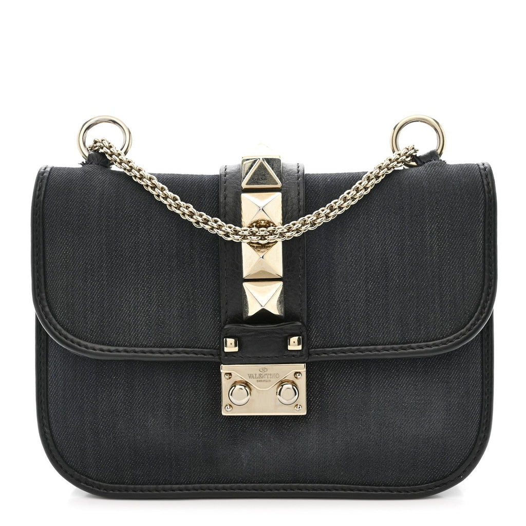 Denim Small Glam Lock Rockstud Flap Deep Denim