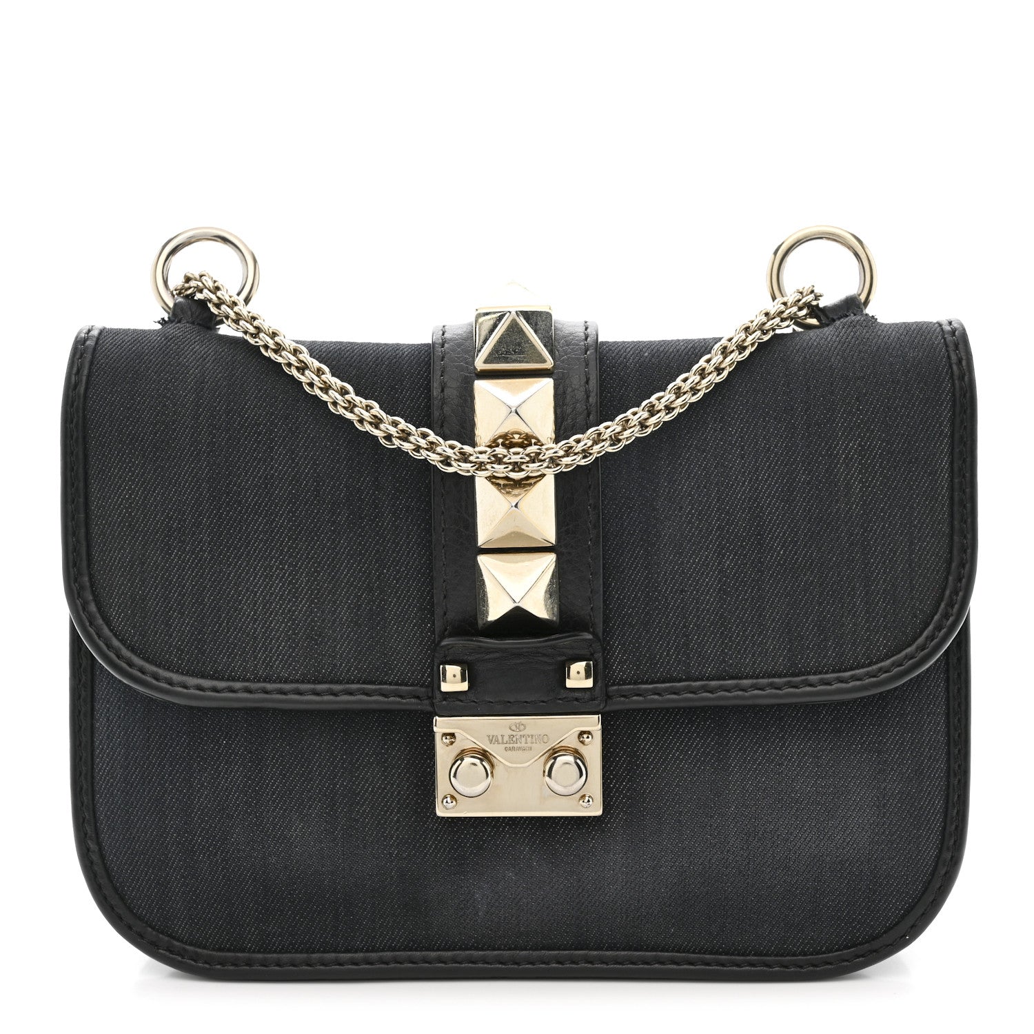 Denim Small Glam Lock Rockstud Flap Deep Denim