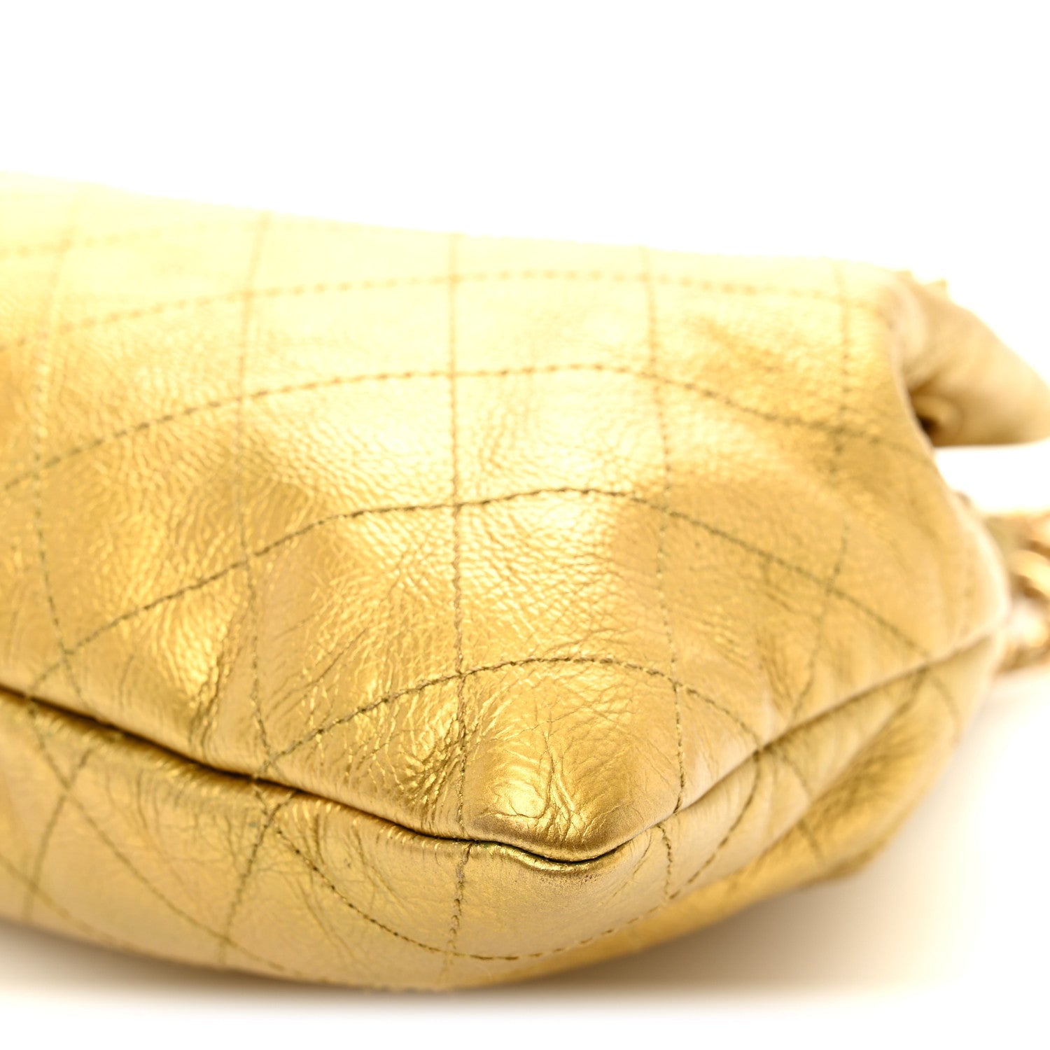 Metallic Calfskin Quilted Small Drawstring Bag Gold
