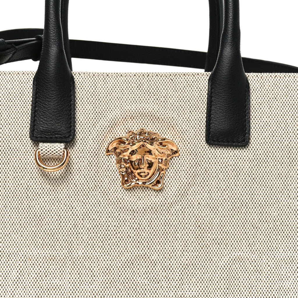 Canvas Calfskin La Medusa Small Tote Bag Beige