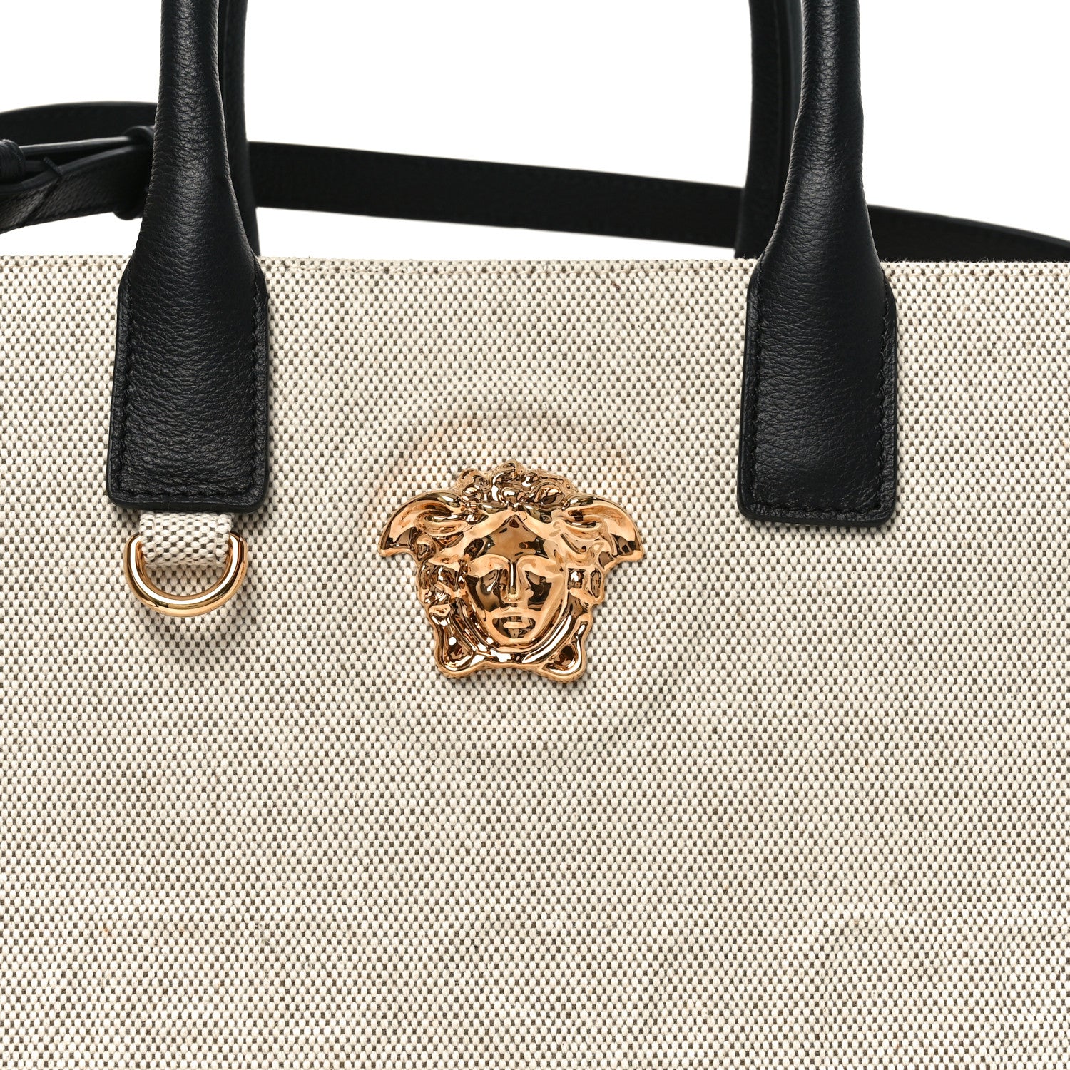 Canvas Calfskin La Medusa Small Tote Bag Beige