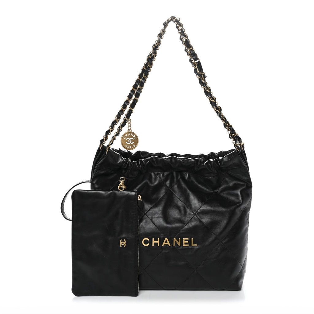 Shiny Calfskin Quilted Small Chanel 22 Black