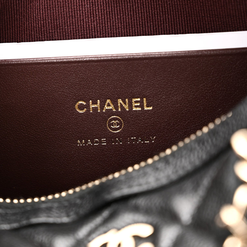 Caviar Quilted Barrel Clutch With Chain  Black