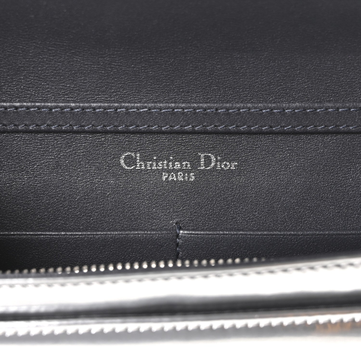 Metallic Patent Micro-Cannage Diorama Wallet on Chain Pouch Silver