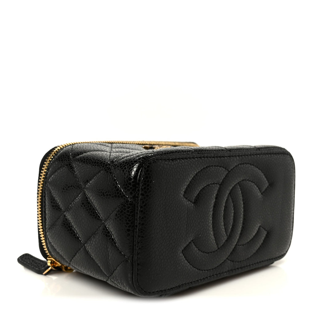 Grained Lambskin Quilted Small Vanity Case With Chain Black
