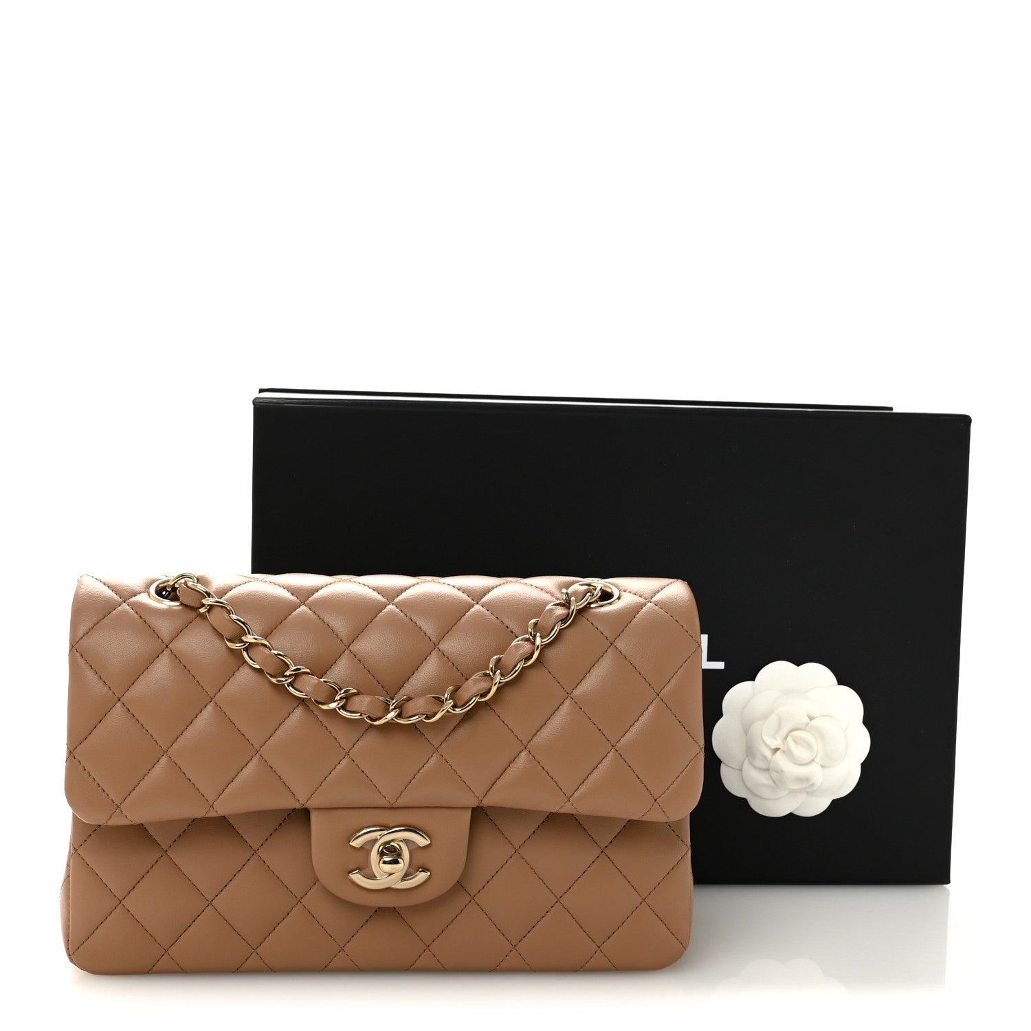 Lambskin Quilted Small Double Flap Brown