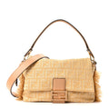 Fabric Jacquard Raffia Straw Fringe Medium Mamma Baguette Beige