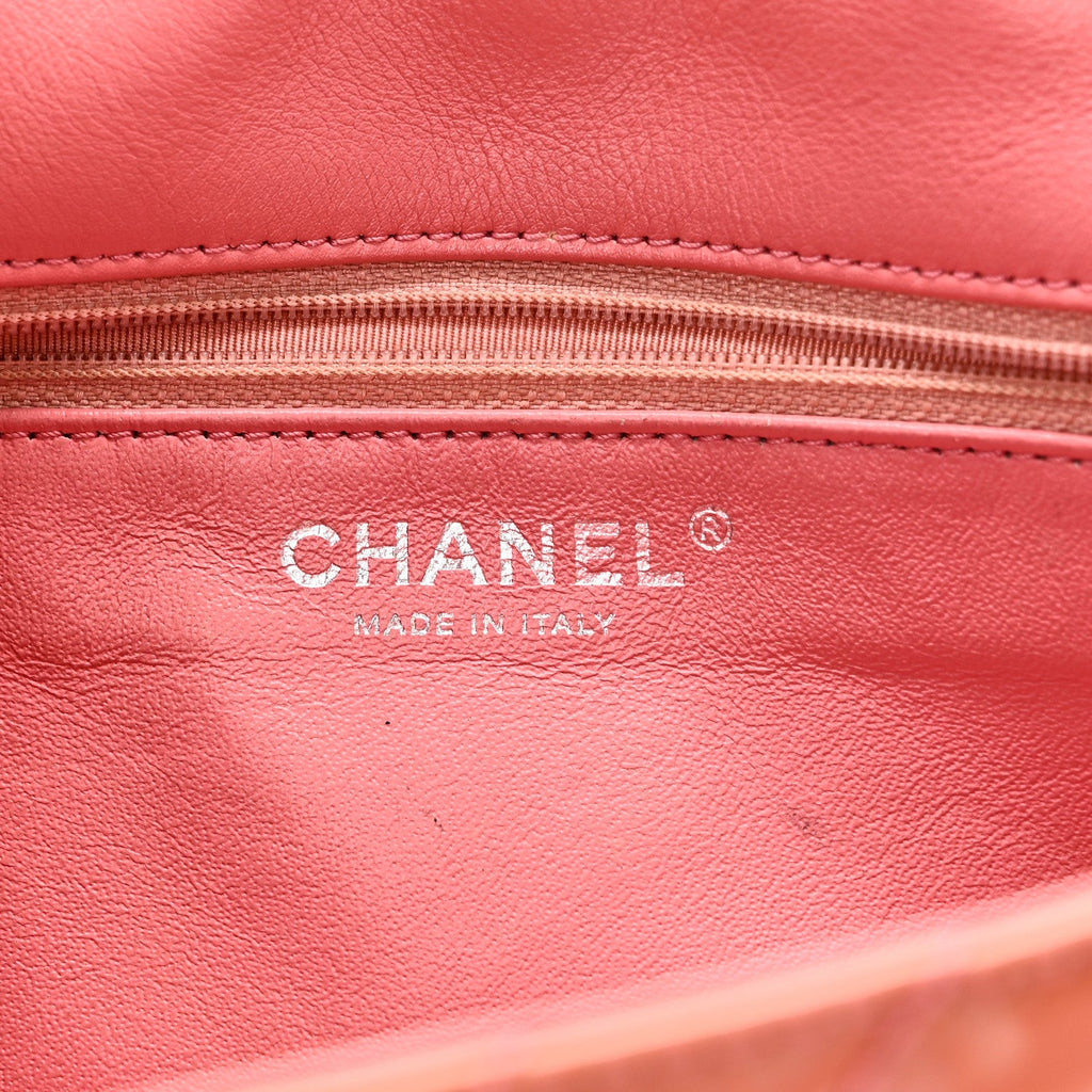 Patent Chevron Quilted Medium Single Flap Pink