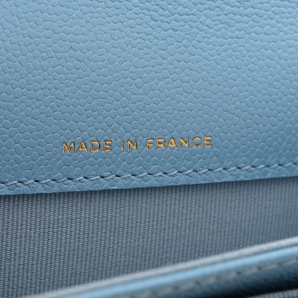 Caviar Quilted Flap  Holder Wallet Light Blue
