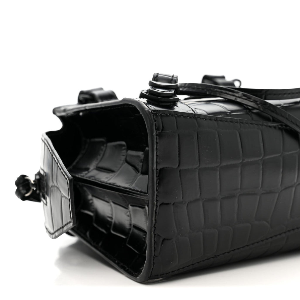 Semi Shiny Calfskin Crocodile Embossed Neo Classic Black Hardware Mini City Black