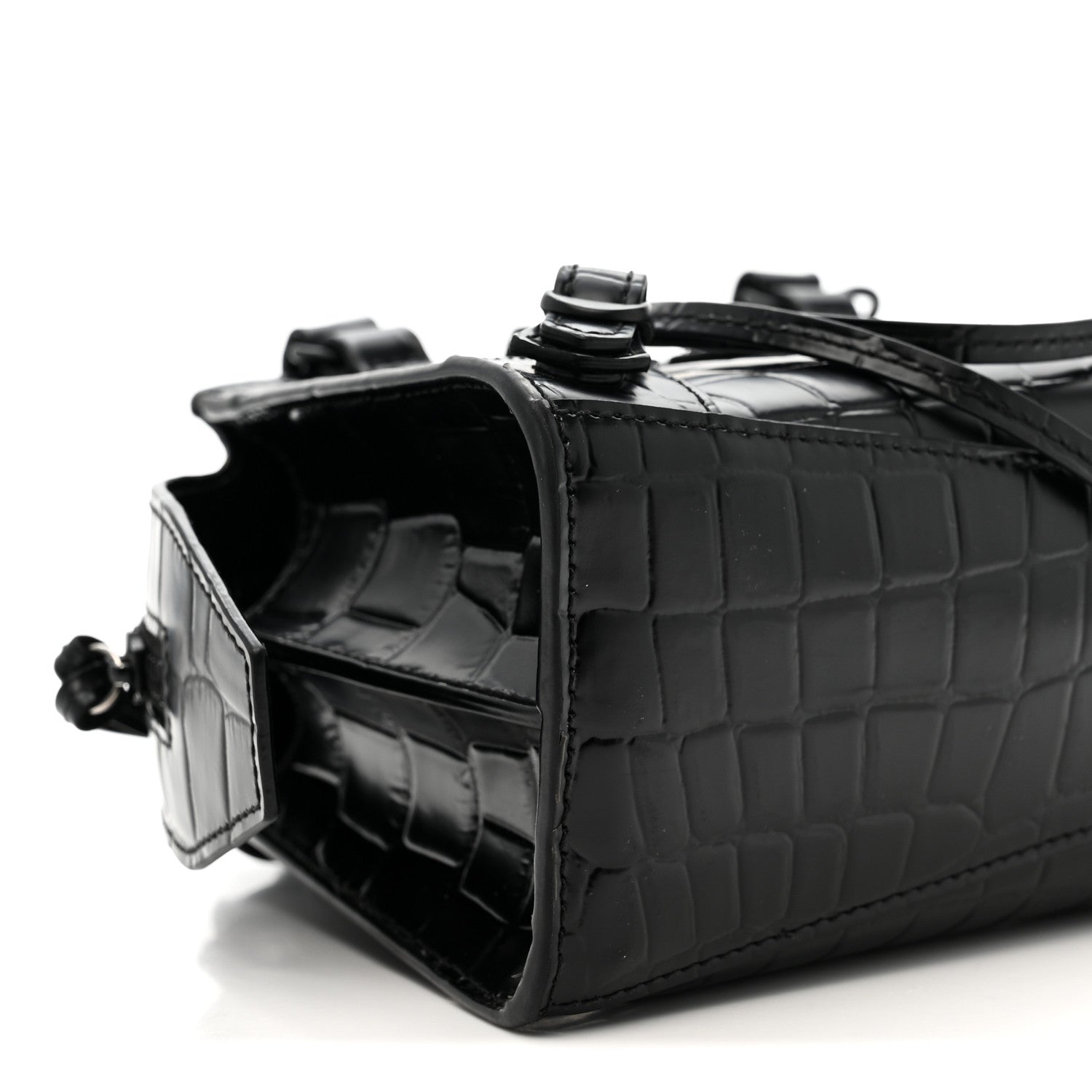 Semi Shiny Calfskin Crocodile Embossed Neo Classic Black Hardware Mini City Black