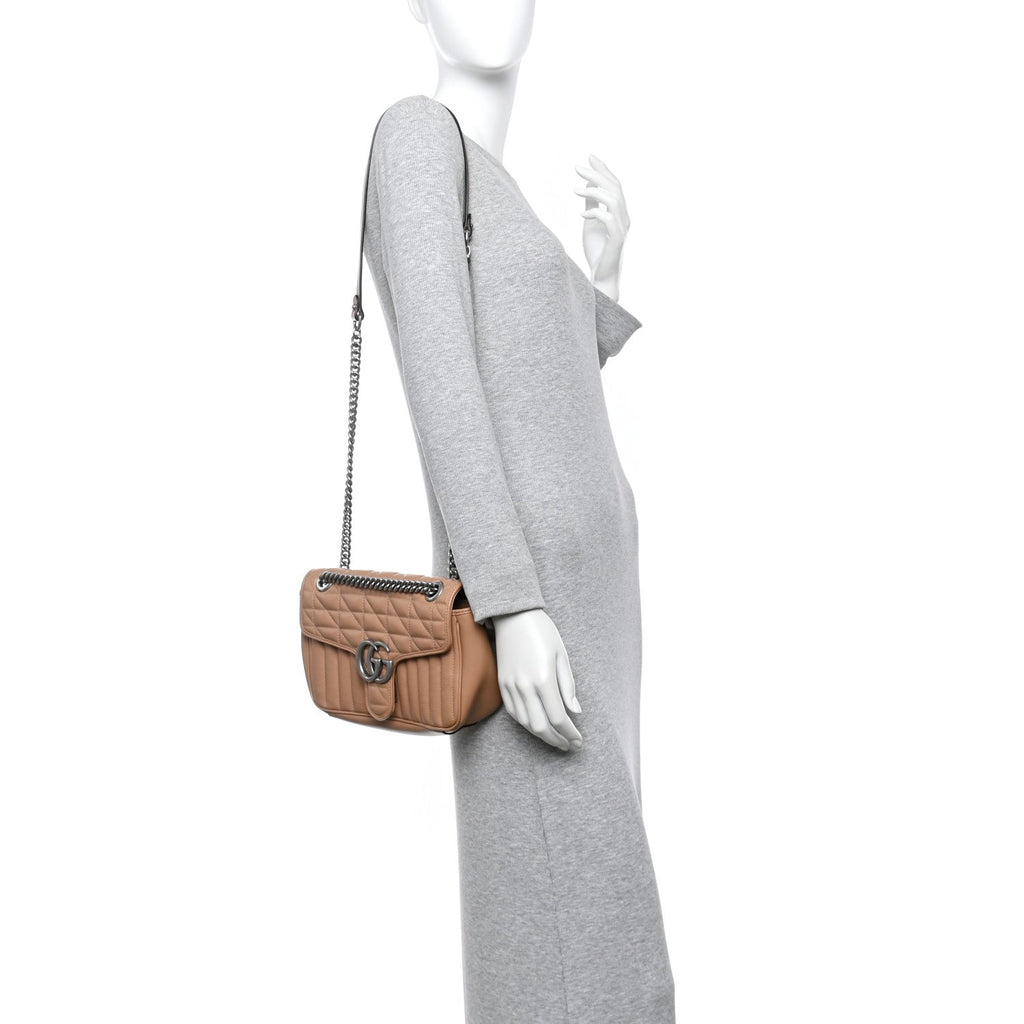 Calfskin Matelasse Aria Small GG Marmont Shoulder Bag Camelia