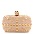 Calfskin Studded Britannia Skull Box Clutch Beige