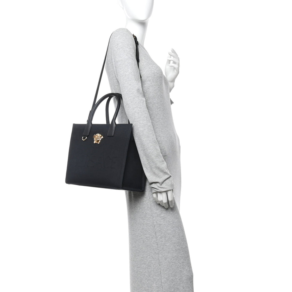 Canvas Calfskin La Medusa Small Tote Black