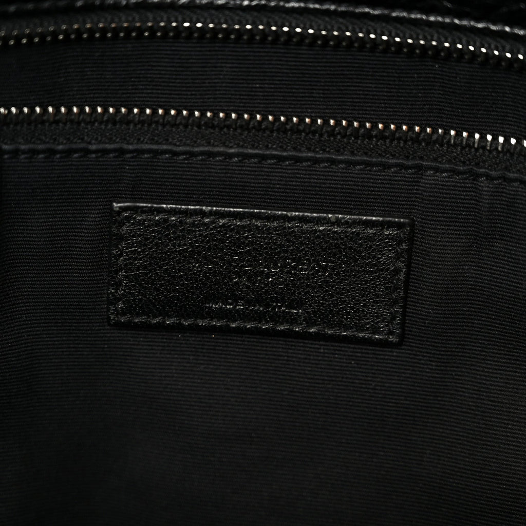 Crinkled Calfskin Matelasse Monogram Large Niki Chain Satchel Black
