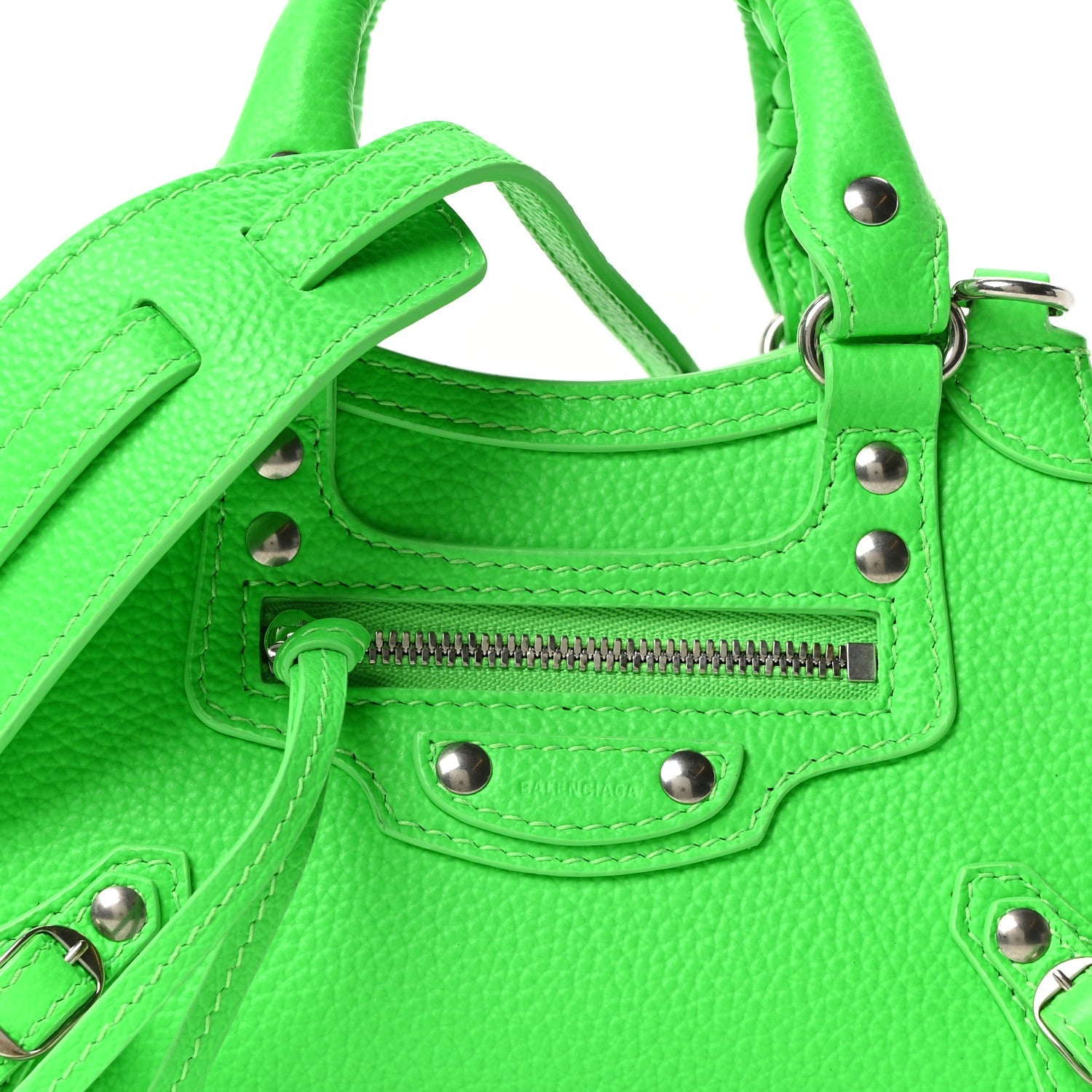 Grained Calfskin Neo Classic Silver Hardware Nano City Crossbody Fluo Green
