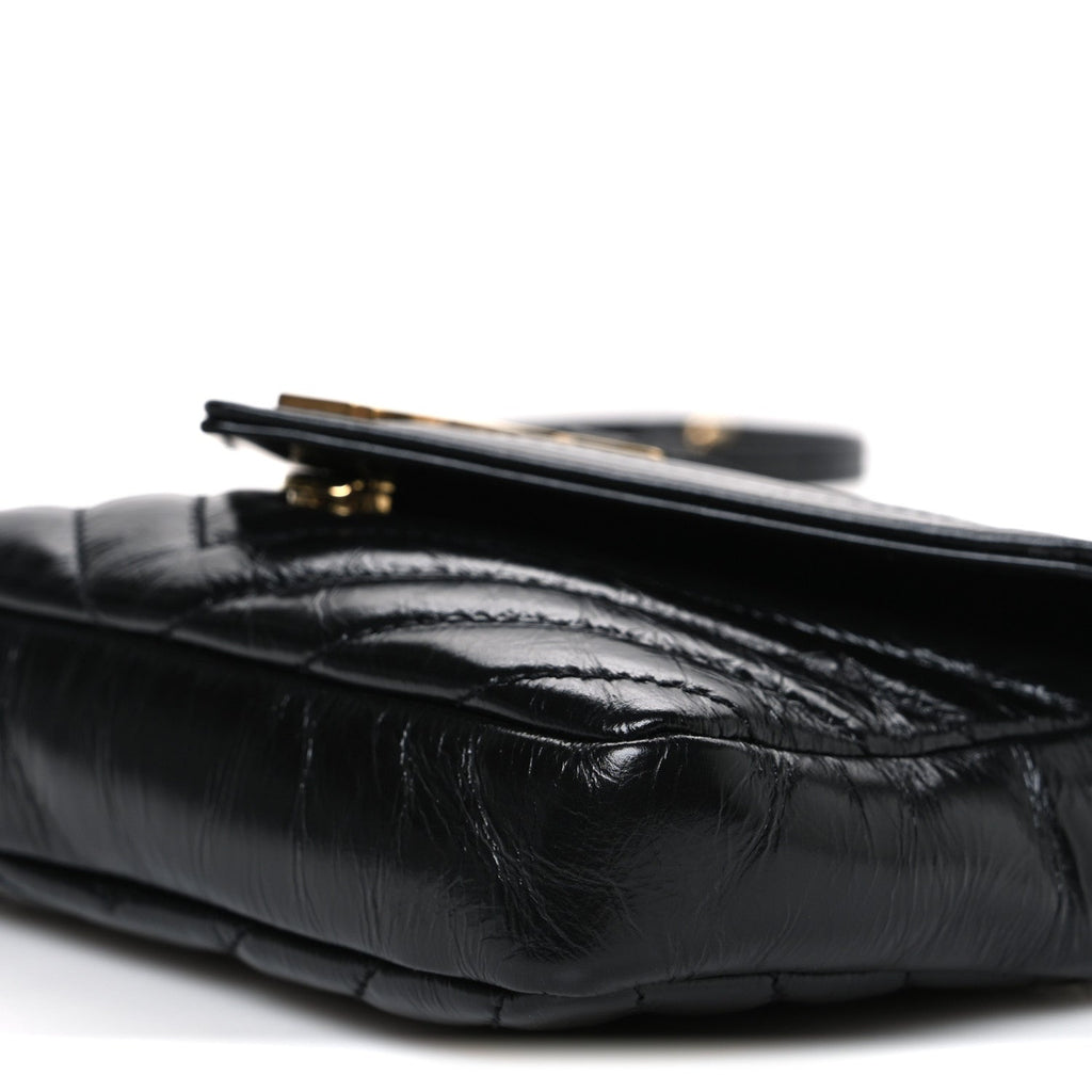 Shiny Calfskin Matelasse Chevron Monogram Mini College Bag Black