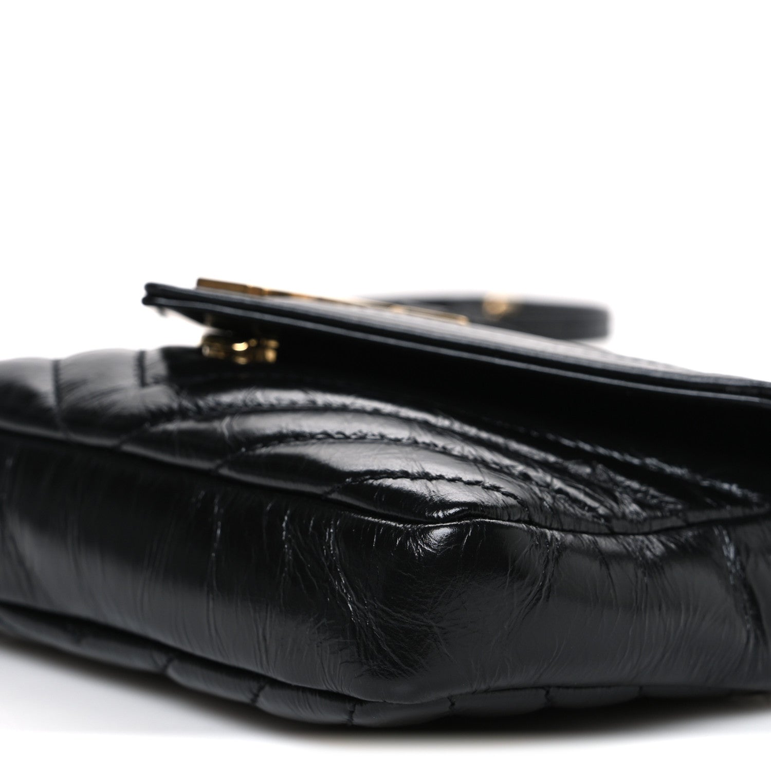 Shiny Calfskin Matelasse Chevron Monogram Mini College Bag Black