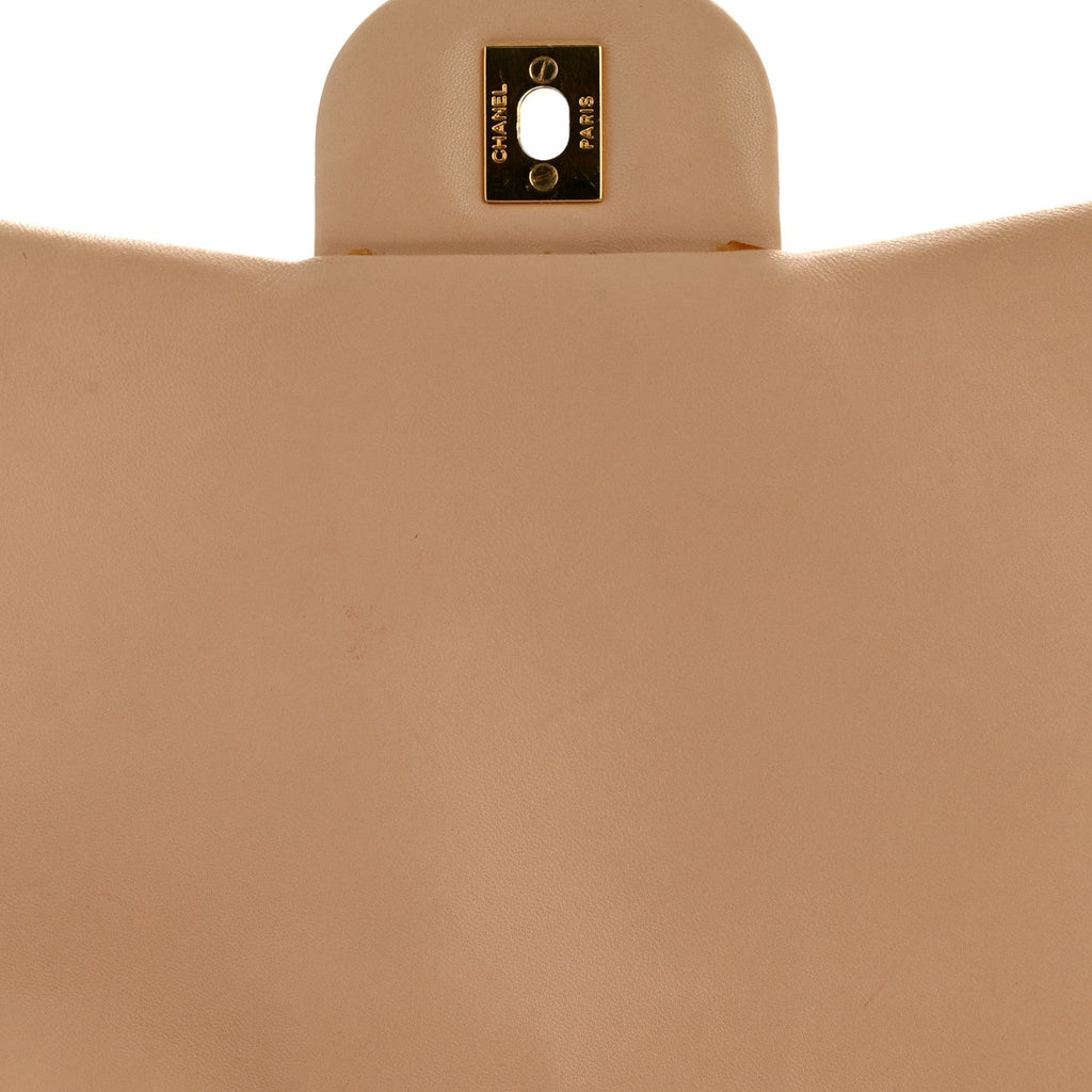 Lambskin Quilted Jumbo Single Flap Beige