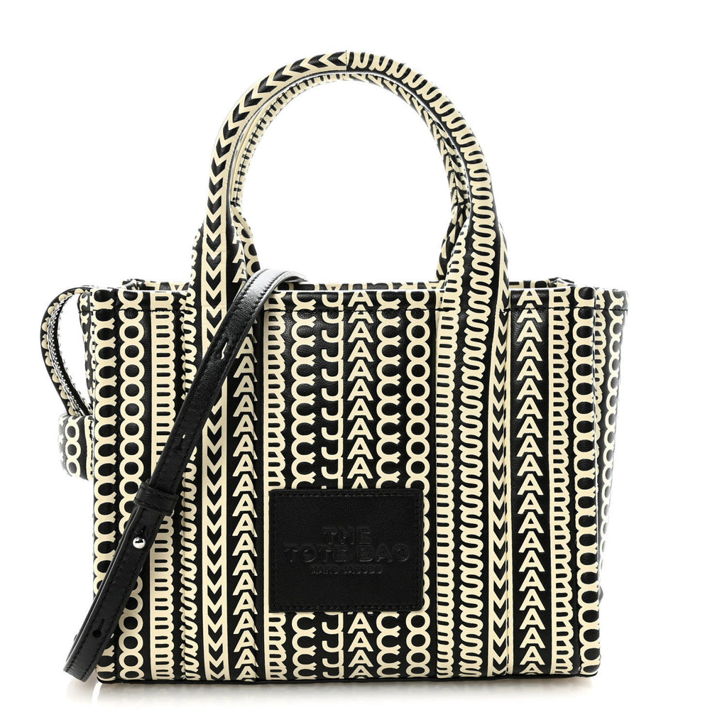 Calfskin Small The Monogram Tote Black White
