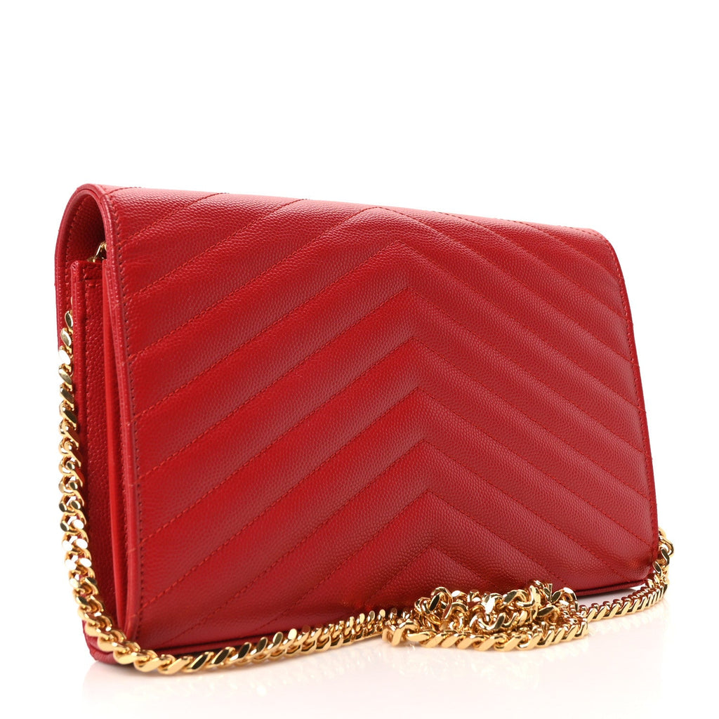 Grain De Poudre Matelasse Chevron Monogram Chain Wallet Red