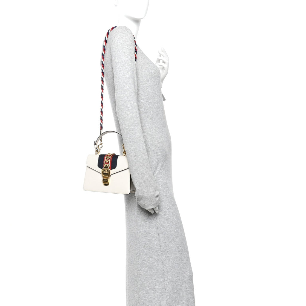 Calfskin Mini Sylvie Top Handle Bag White