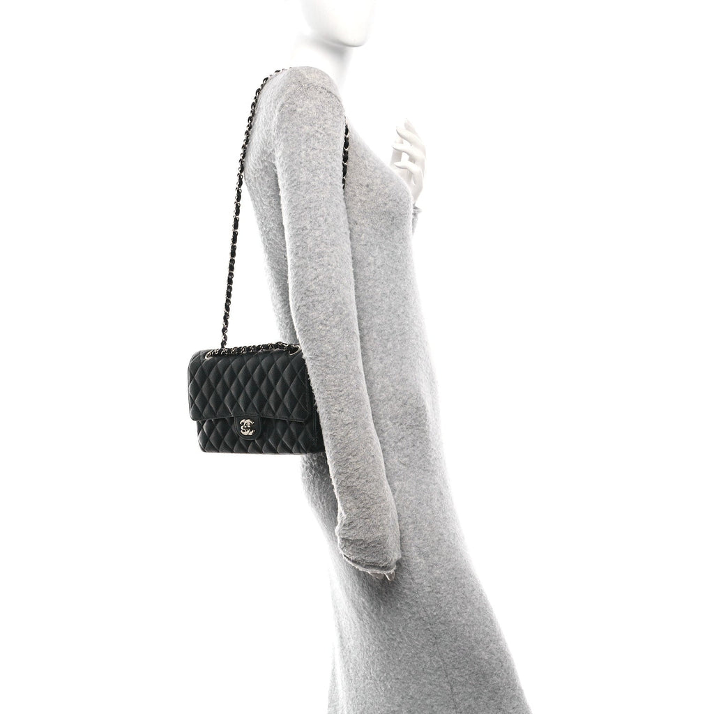 Caviar Quilted Medium Double Flap Black
