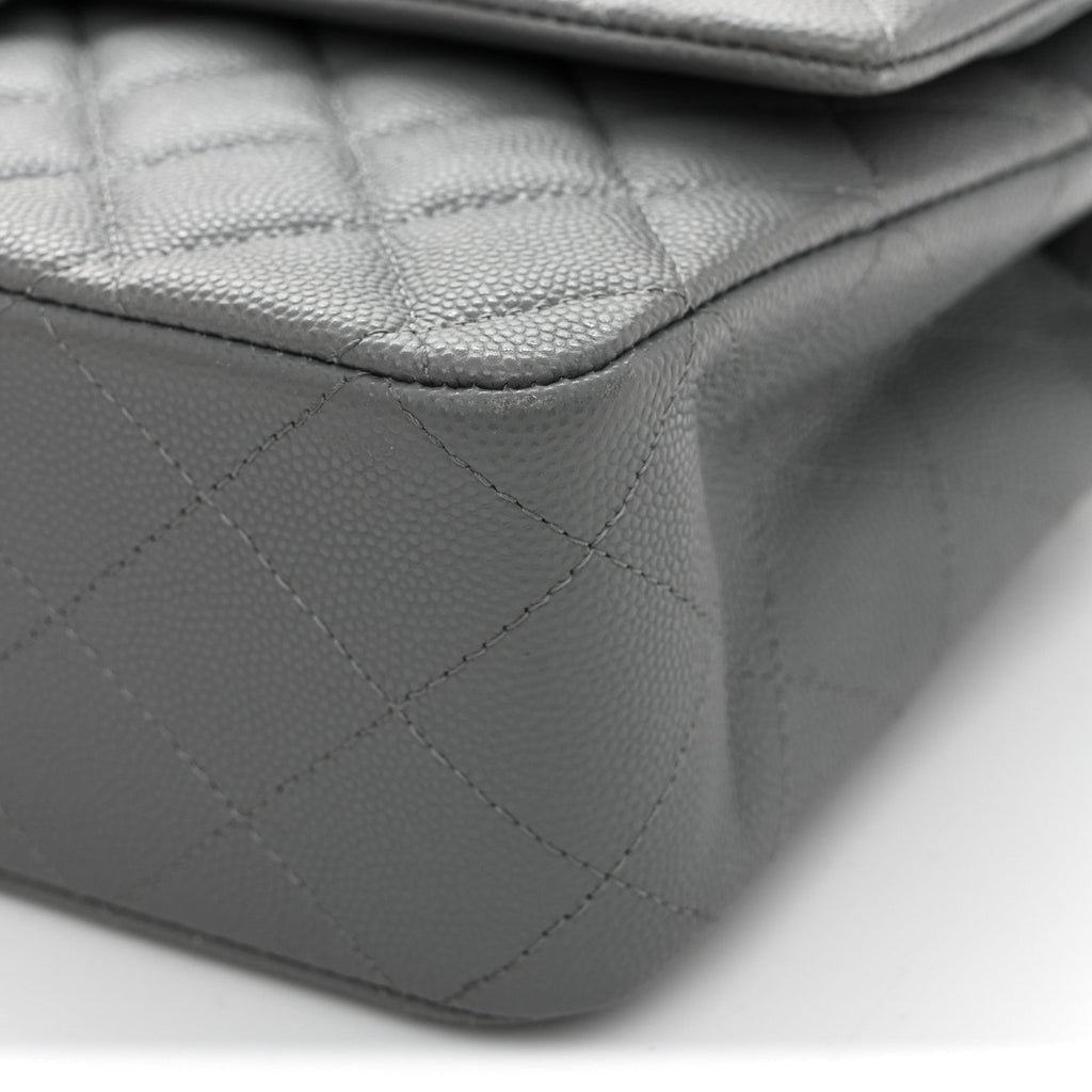 Caviar Quilted Medium Double Flap Grey