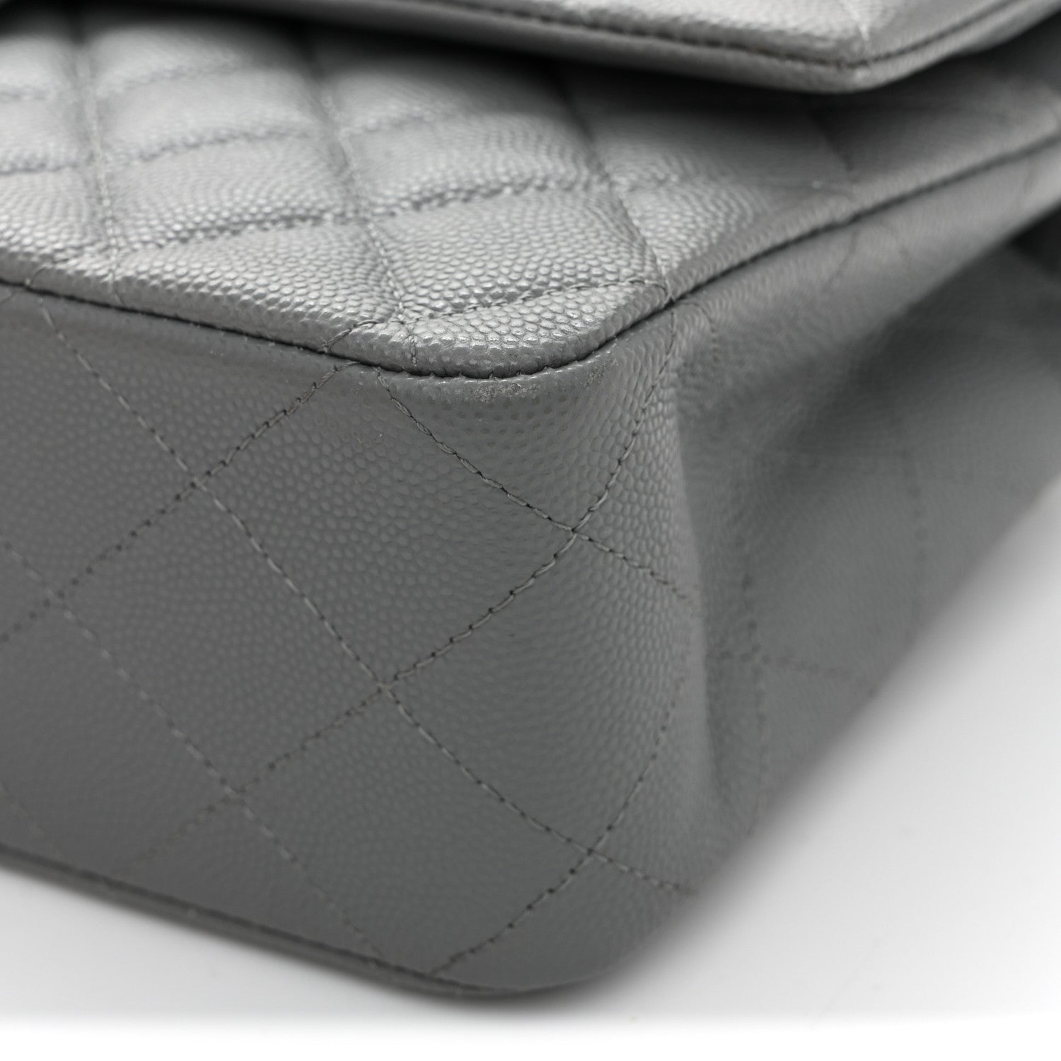 Caviar Quilted Medium Double Flap Grey