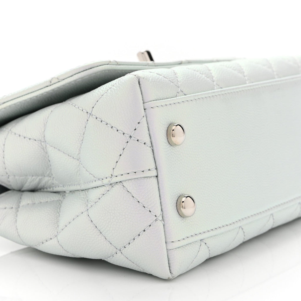 Iridescent Caviar Quilted Extra Mini Coco Handle Flap Light Blue