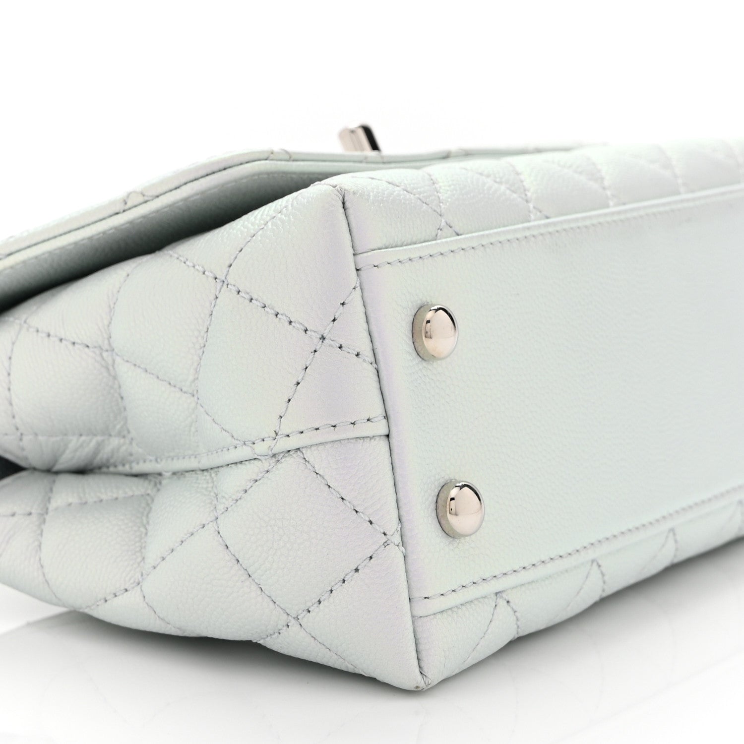 Iridescent Caviar Quilted Extra Mini Coco Handle Flap Light Blue