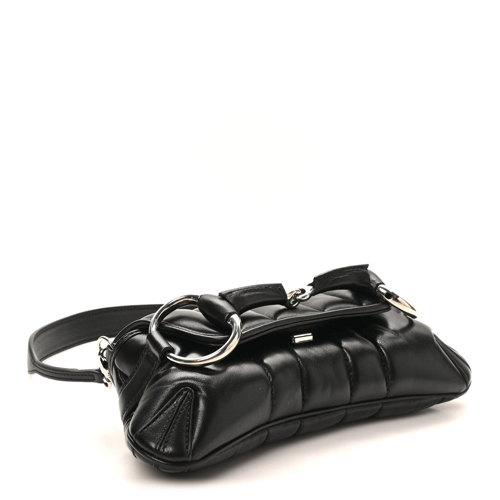 Nappa Vertical Matelasse Small Maxi Horsebit Chain Shoulder Bag Black