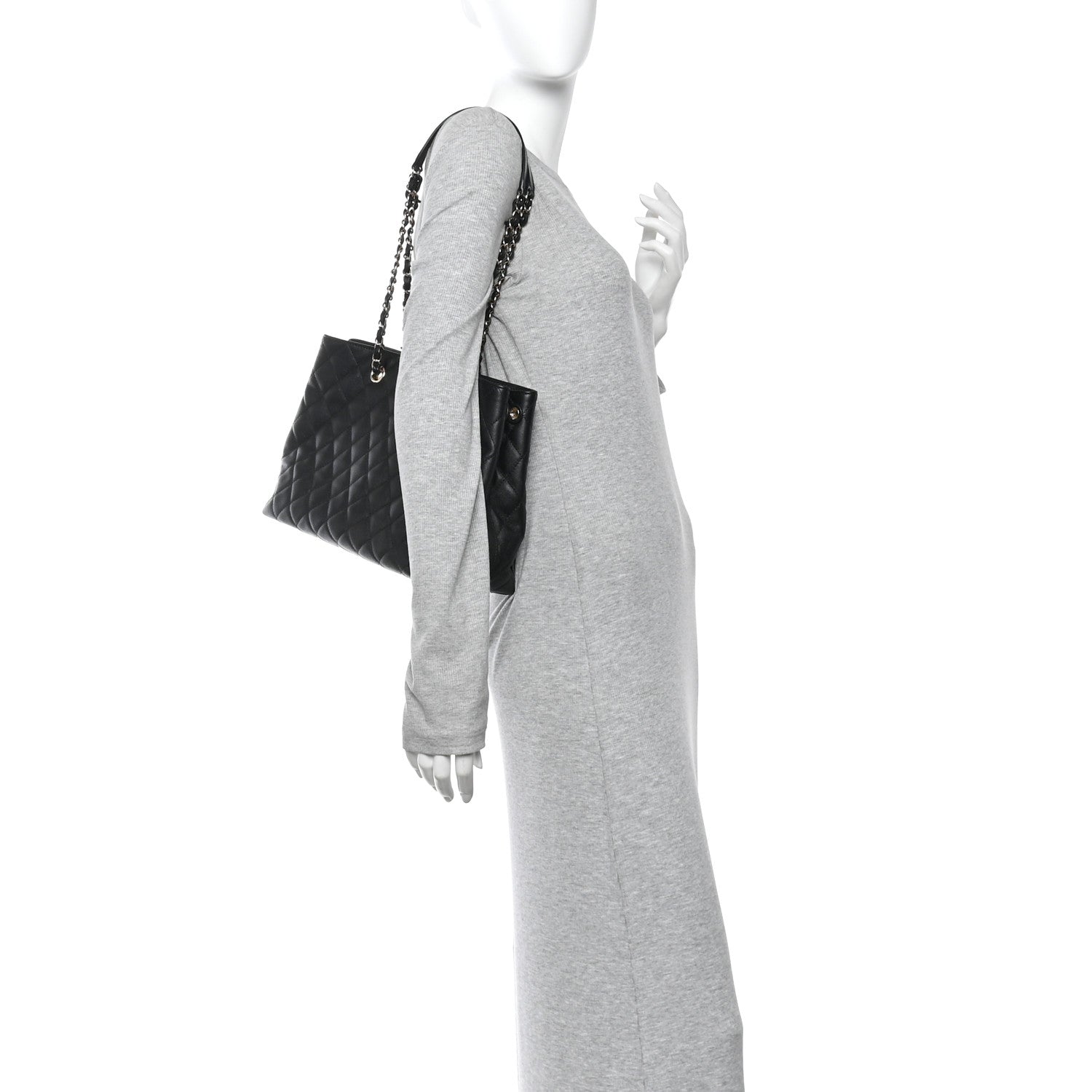 Caviar Quilted Small Shopping Tote  Black