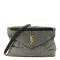 Denim Quilted Medium Loulou Puffer Monogram Chain Satchel Azur
