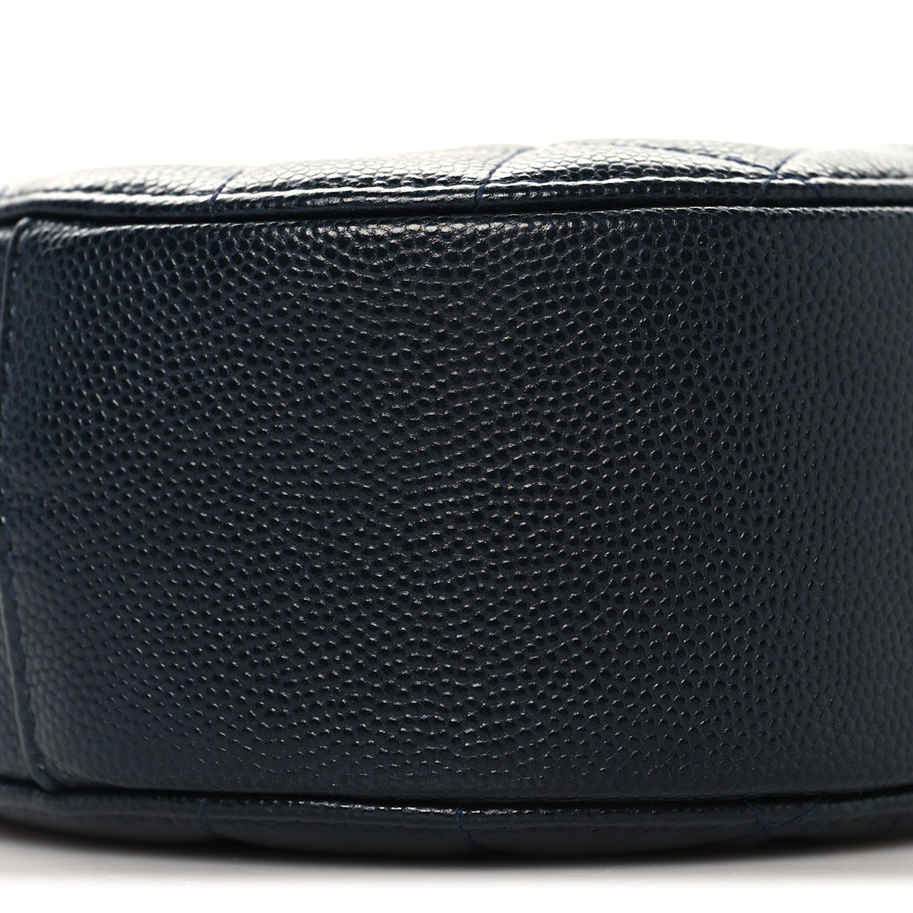 Caviar Quilted Round Clutch With Chain Navy