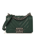 Calfskin Chevron Quilted Small Boy Flap Green