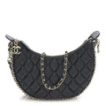Lambskin Quilted Small Hobo Bag Black