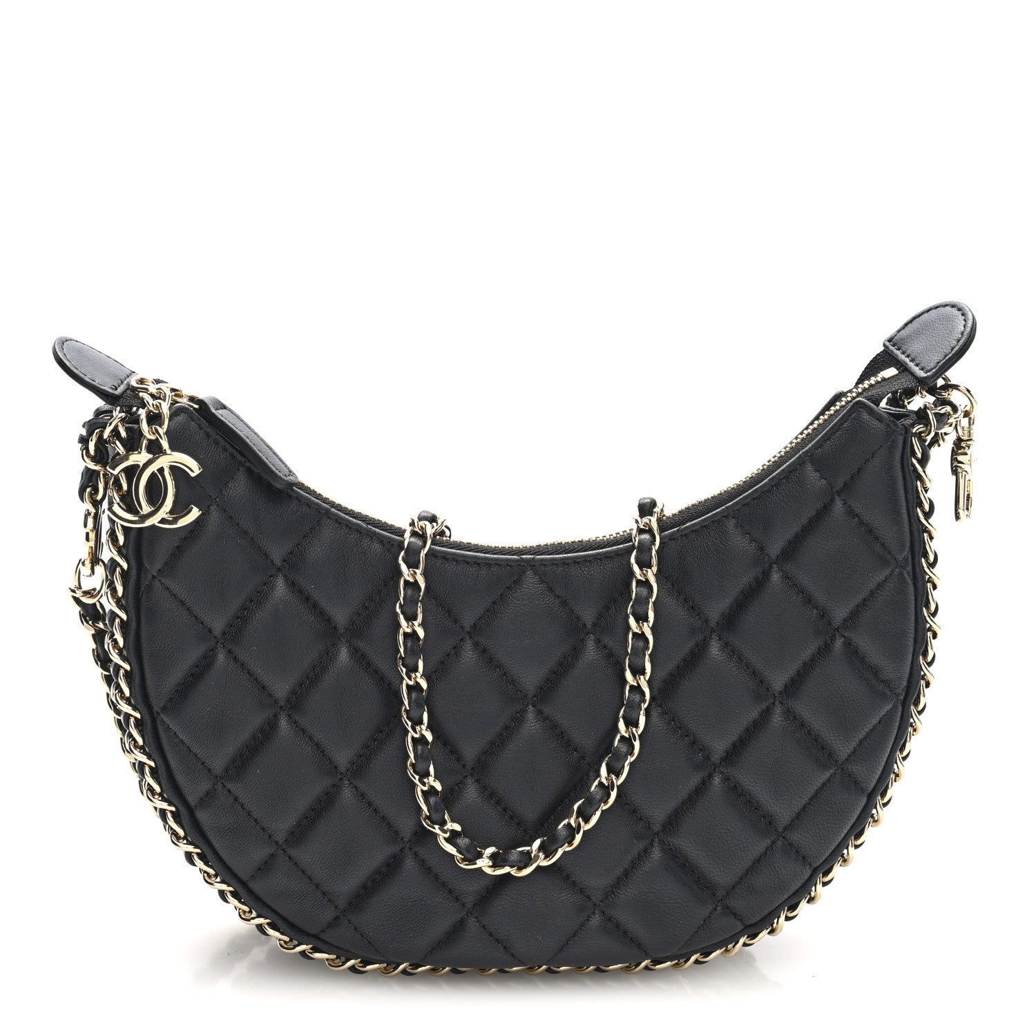 Lambskin Quilted Small Hobo Bag Black