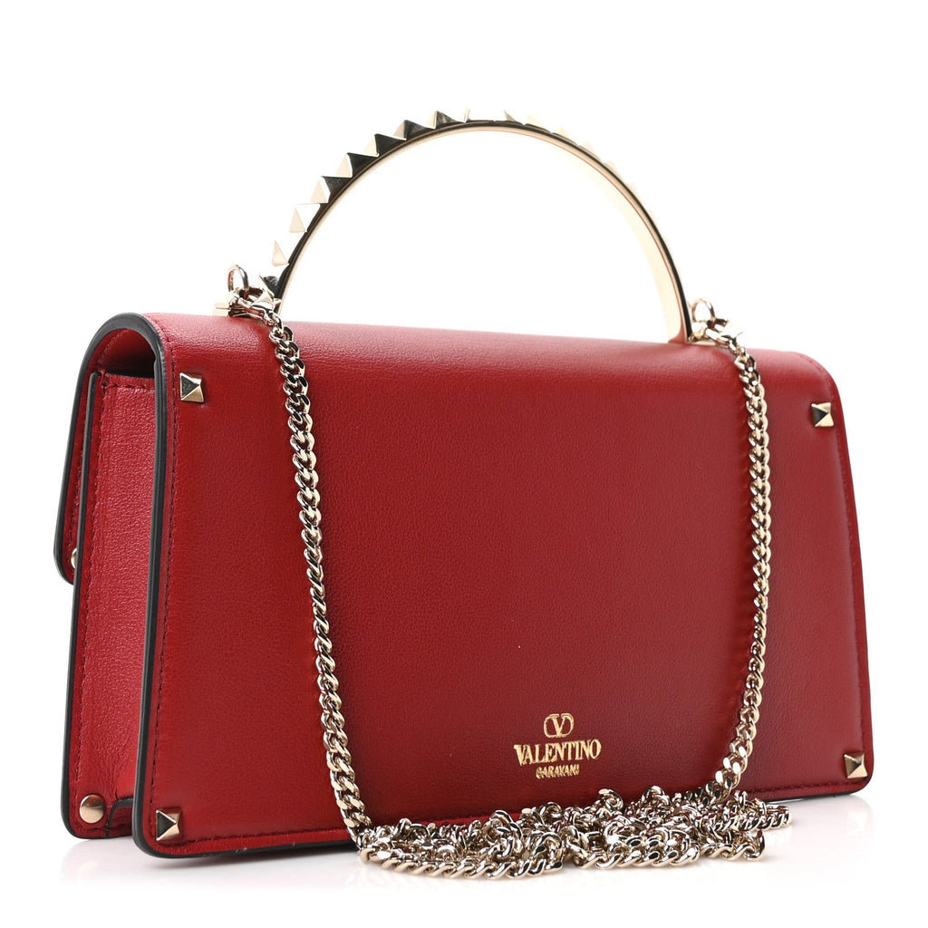 Vitello Rockstud Mini Top Handle Bag Red