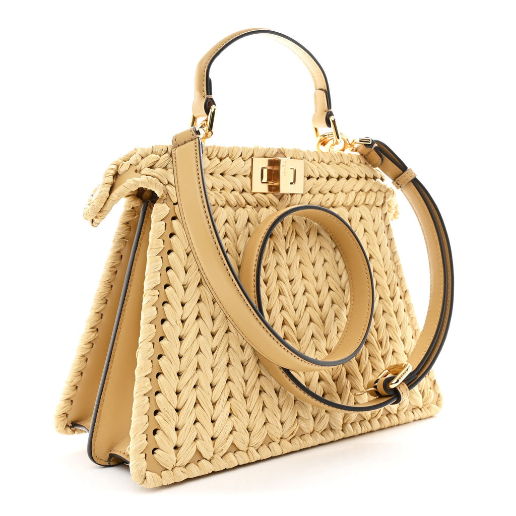 Raffia Embroidered Vitello King Shiny Nappa Intreccio Small Peekaboo I SEE U Satchel Sahara