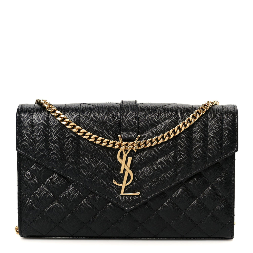 Grain De Poudre Mixed Matelasse Triquilt Monogram Chain Wallet Black