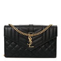 Grain De Poudre Mixed Matelasse Triquilt Monogram Chain Wallet Black