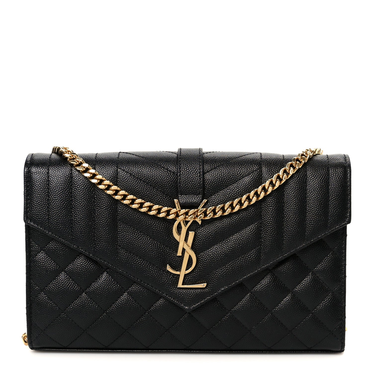 Grain De Poudre Mixed Matelasse Triquilt Monogram Chain Wallet Black