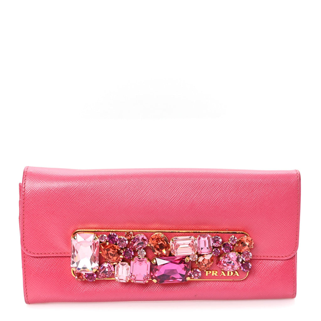 Saffiano Crystal Continental Flap Wallet Peonia