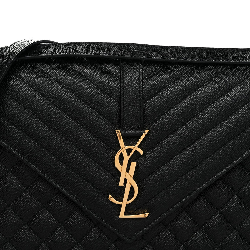 Grain De Poudre Textured Mixed Matelasse Large Triquilt Monogram Satchel Black