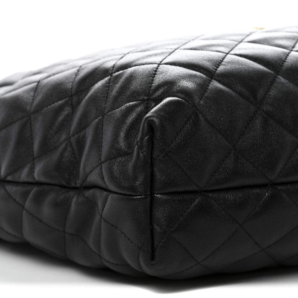 Lambskin Quilted Maxi Icare Shopping Tote Black
