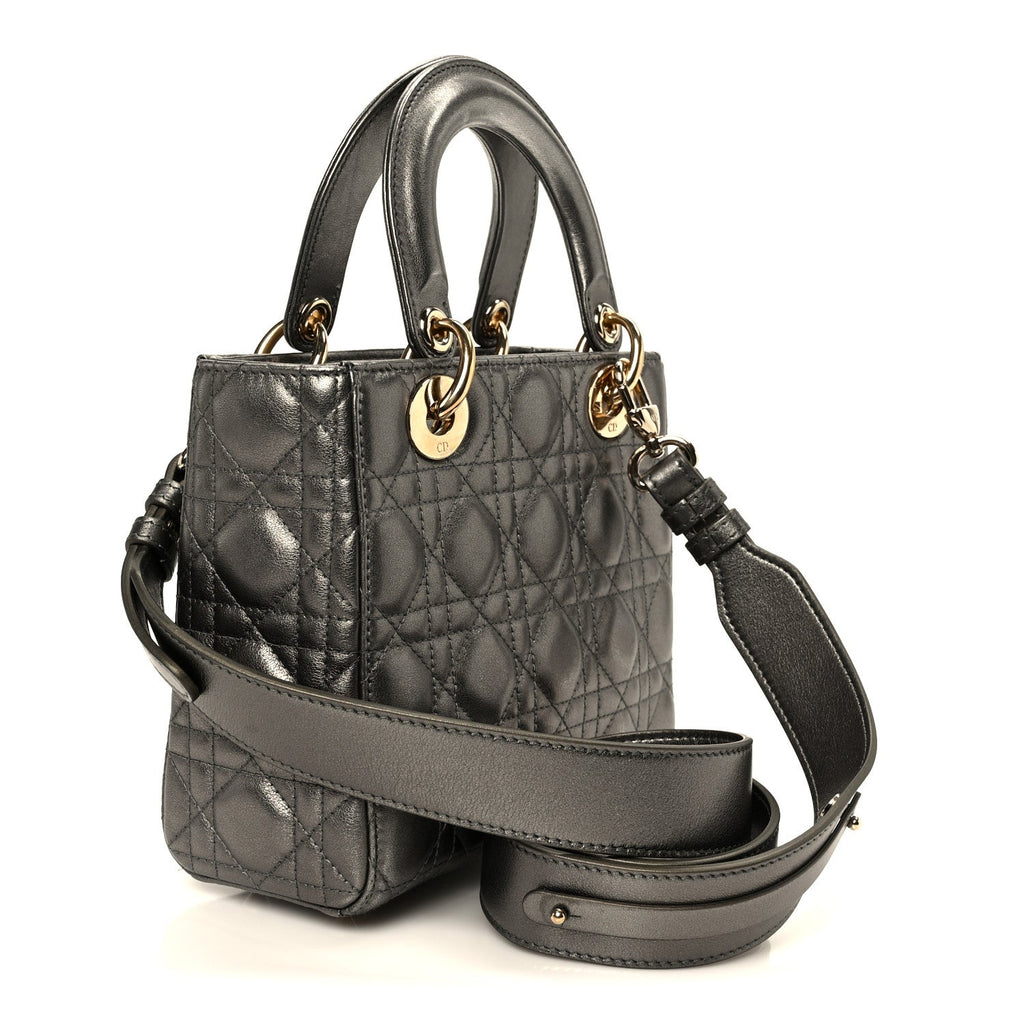 Metallic Lambskin Cannage Small My ABCDior Lady Dior Dark Silver