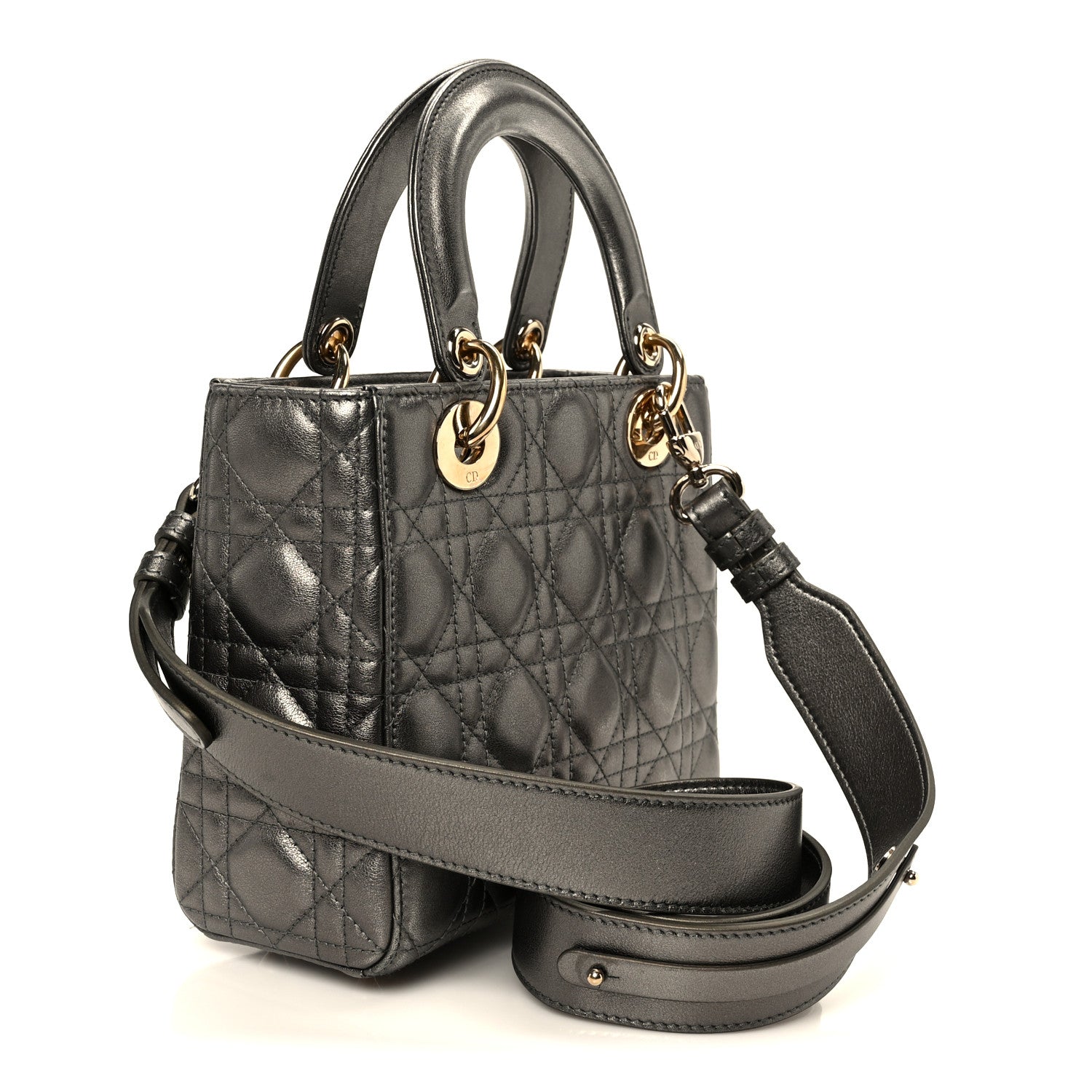 Metallic Lambskin Cannage Small My ABCDior Lady Dior Dark Silver