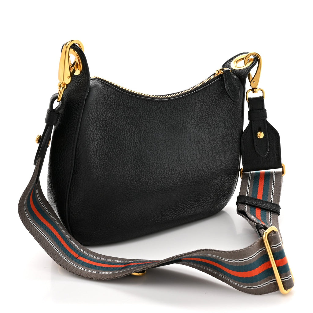 Vitello Phenix Zippered Messenger Hobo Black